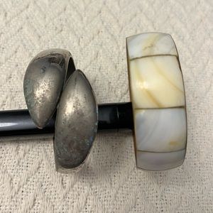 Abalone shell Inlay Vintage cuff Bracelet & silverTone metal Wrap Style Clamper
